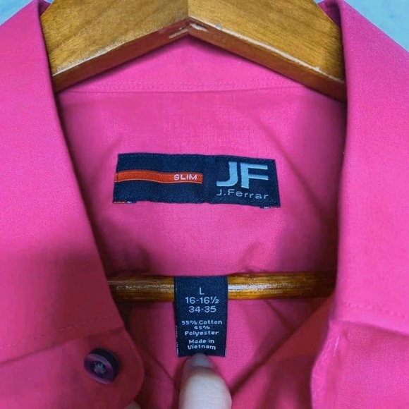 JF J. Ferrar Men’s Slim Fit Pink Button Up Dress Shirt Size Large - Picture 4 of 6